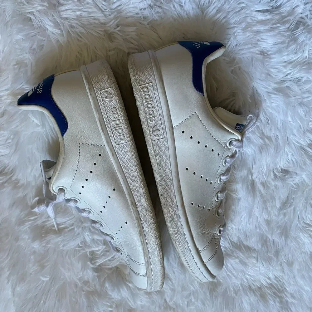 Adidas Stan Smith Sneakers Shoes White Blue Athletic Mens Size 4‎